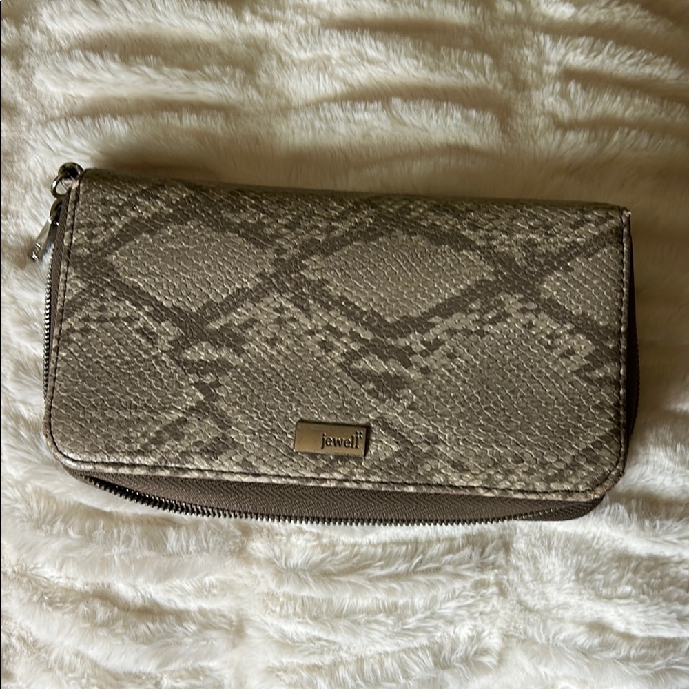 Tan Snakeskin Wallet with Textured Faux Leather